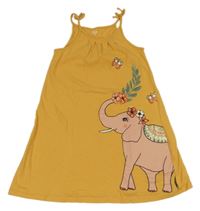 Okrové bavlněné šaty se slonem C&A