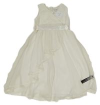 Nové -Bílé šifonové společenské šaty s korálky a páskem Tigerlity 