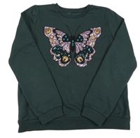 Tmavozelená mikina s motýlem a flitry C&A