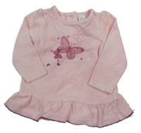 Světlerůžová sametová peplum mikina s motýly C&A