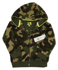Nové - Khaki-hnědo-béžová army huňatá propínací mikina s kapucí F&F