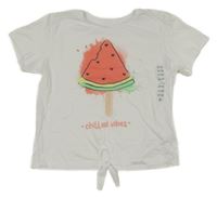 Nové - Bílé crop tričko s melounem Dunnes