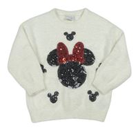 Smetanový chlupatý svetr s Minnie z flitrů Disney