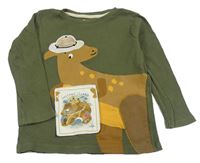 Khaki žebrované mikinotriko s dinosaurem zn. Tu