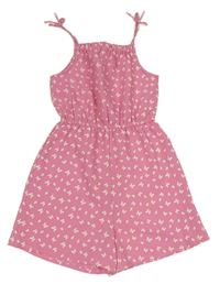 Růžový mačkaný letní overal s motýlky zn. PRIMARK