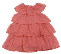 Korálovo-zlaté puntíkaté vrstvené šifonové šaty Mothercare