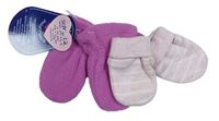 Nové - 2x - Rukavice - Růžové fleecové Jojo Maman Bébé, světlerůžovo/bílé pruhované melírované 