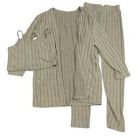3Set - Béžovo-šedý melírovaný žebrovaný úpletový cardigan + kalhoty + crop top SHEIN