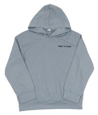 Modrošedá mikina s nápisem a potiskem a kapucí SHEIN