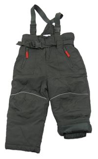 Tmavošedé šusťákové zimní oteplovačky s kšandami Topomini