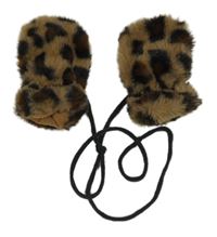 Hnědo-tmavohnědo-černé vzorované kožešinové rukavice se šňůrkou KIABI