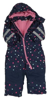 Tmavomodrá puntíkatá šusťáková zimní kombinéza s odepínací kapucí Liegelind