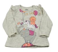 Světlešedé melírované puntíkaté triko se zvířátky a volánky Topomini