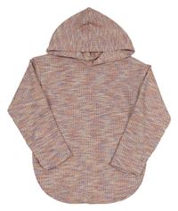 Fialovo-růžovo-cihlovo-smetanové vzorované úpletové mikinotriko s kapucí SHEIN