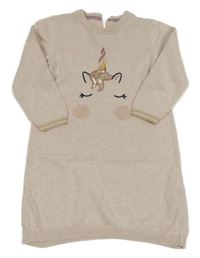 Pudrové melírované pletené šaty s jednorožcem s flitry M&S