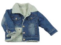 Modrá riflová zateplená bunda s límečkem 