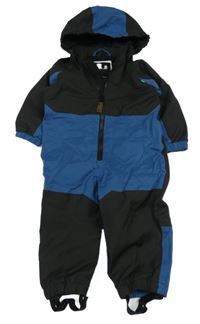 Černo-tmavomodrá šusťáková podšitá jarní kombinéza s odepínací kapucí LINDBERG