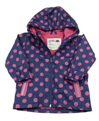 Tmavomodro/růžová puntíkatá nepromokavá jarní bunda s kapucí