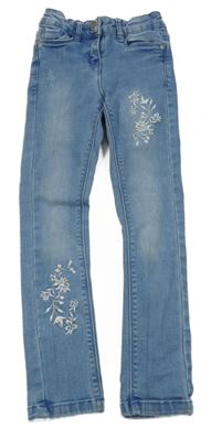 Modré skinny teplákové rifle s kytičkami TAPE 'A L'OEIL 