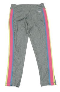 Šedé melírované sportovní legíny s logem a pruhy Reebok