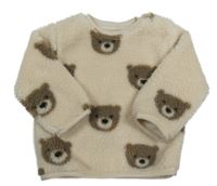 Smetanová huňatá podšitá mikina s medvídky Nutmeg