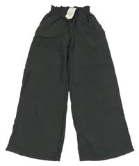 Nové - tmavošedé mačkané široké paper bag kalhoty H&M