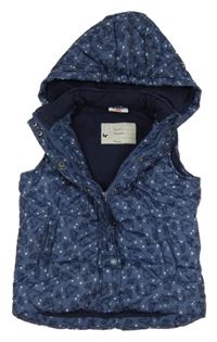 Tmavomodrá prošívaná šusťáková zateplená vesta s motýlky a kapucí Topolino