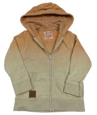 Světlešedo/oranžová melírovaná propínací mikina s nášivkou a kapucí Tu