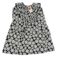 Nové - černo-bílé květované vzorované šaty s volánky PRIMARK