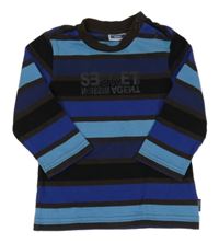 Modro-černo-tmavomodro/hnědé pruhované triko s nápisy Mexx