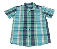 Tmavomodro-zeleno-modro-bílá kostkovaná košile s číslem a nápisy MANA