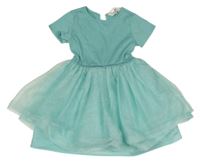 Modrozelené mačkané šaty s tylem H&M