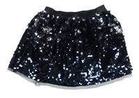 Tmavomodro-černá tylová flitrová sukně s černým třpytivým pasem PRIMARK