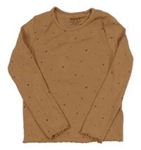 Hnědé žebrované triko se srdíčky a puntíky Next