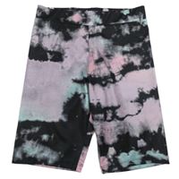 Černo-starofialovo-růžovo-mátové batikované elastické legínové kraťasy H&M