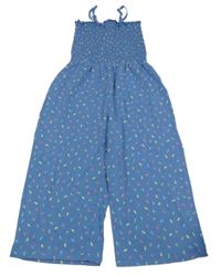 Modrý vzorovaný kalhotový culottes overal Tchibo