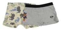 2x - Trenky - Smetanové se zvířátky H&M, šedo/černé melírované s PAW PATROL