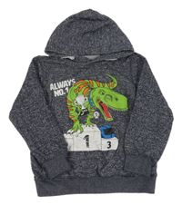 Tmavomodrá melírovaná mikina s dinosaurem a kapucí dopodopo