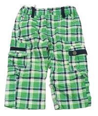 Zeleno-tmavomdo-bílé kostkované plátěné kalhoty Topomini