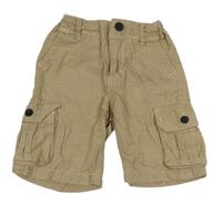 Hnědo-bílo-modré kostkované chino cargo kraťasy