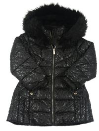 Černá vzorovaná šusťáková zimní parka s kapucí s kožešinou Matalan