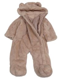 Starorůžová kožešinová zateplená kombinéza s kapucí Matalan