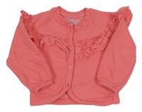 Korálová propínací mikina s volánky s madeirou zn. Leigh Tucker