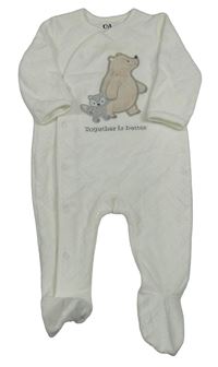 Smetanový prošívaný sametový overal s medvědy C&A