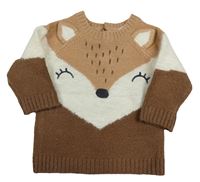 Hnědo-bílý svetr s liškou F&F