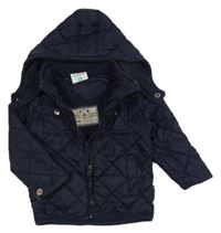 Tmavomodrá prošívaná šusťáková zateplená bunda s kapucí Topomini