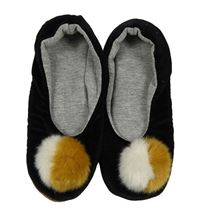 Černé sametové domácí bačkory s bambulí vel. 35