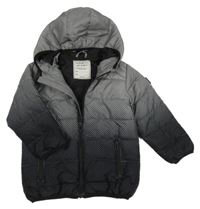 Šedo-černá šusťáková zimní bunda s puntíky a kapucí Matalan