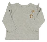 Světlešedé melírované triko s králíkem a volánky Next