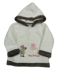 Smetanová chlupatá mikina se srnkou a kapucí